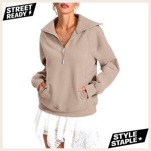 Oversized Fleece Lined Half Zip Sweatshirt with Pocket Long Sleeve Pullover